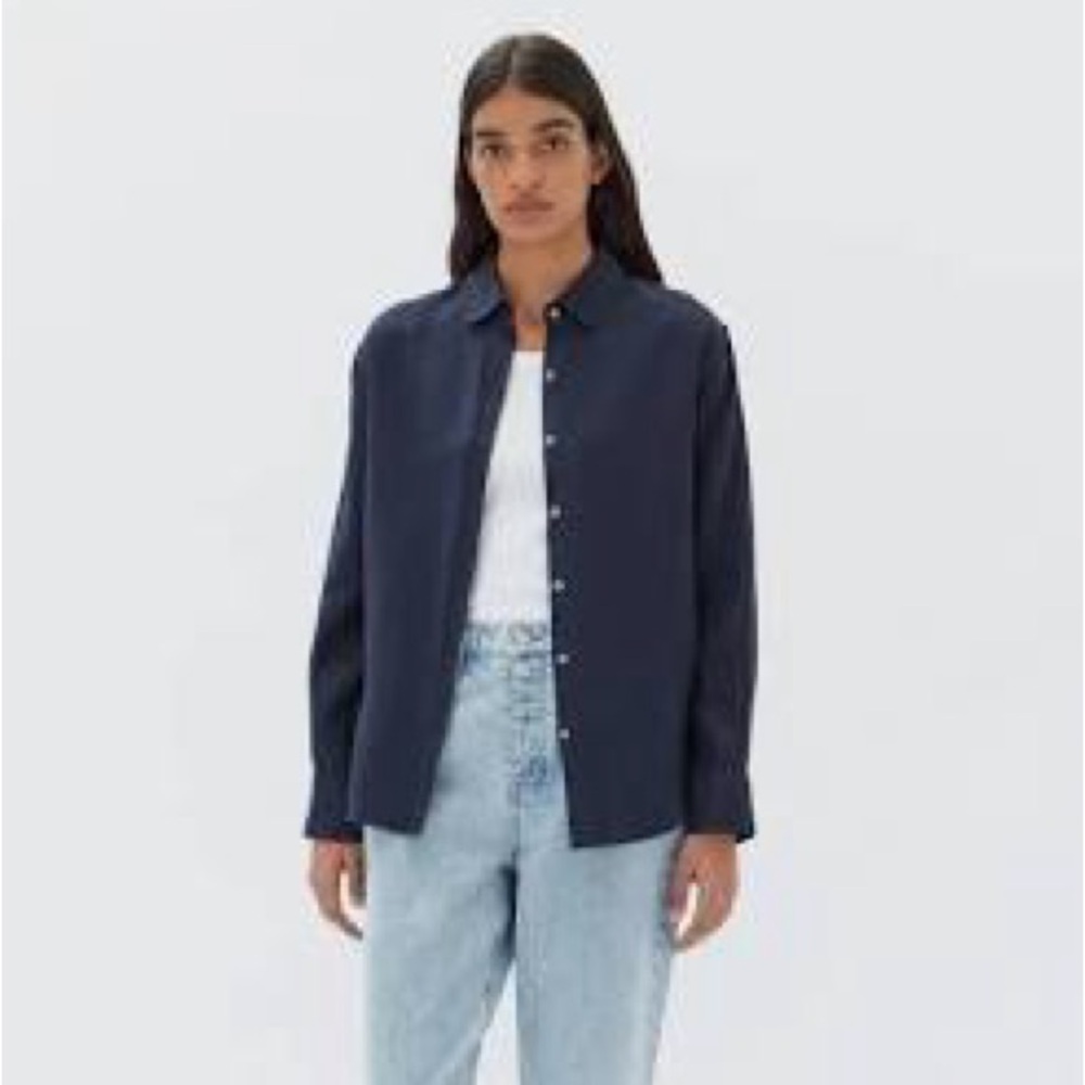 Assembly label women’s linen‎ navy button down size 14 Lagenlook resort wear - Picture 9 of 9